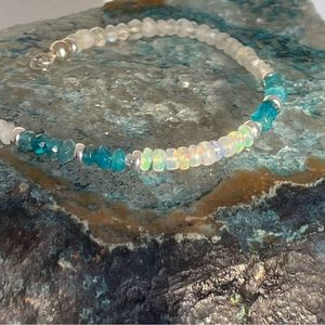 Opal Aquamarine and Moonstone Gemstone Bracelet with Sterling Silver